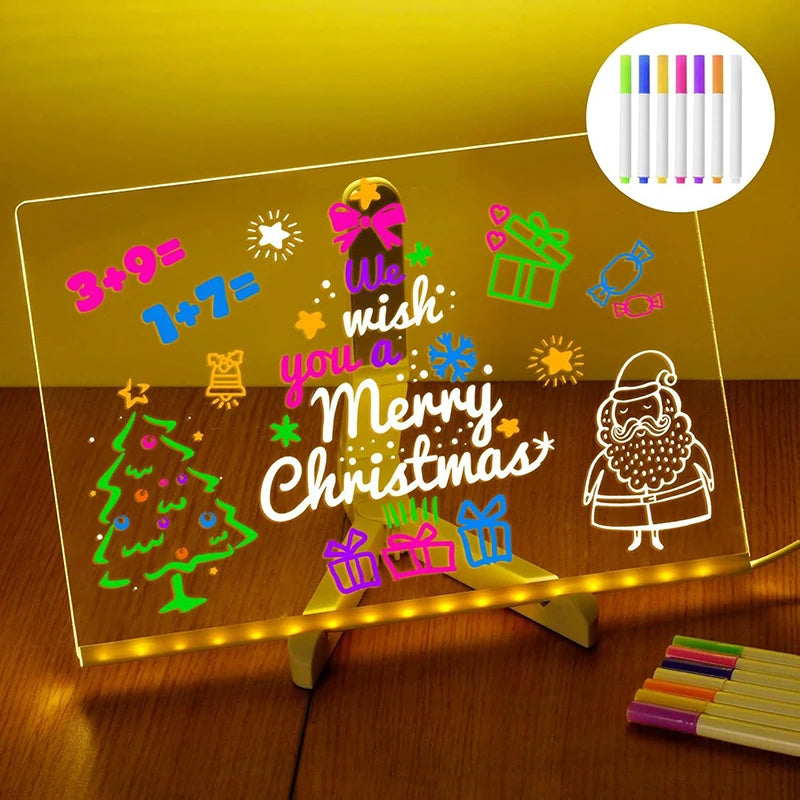 LED Note Night Light Board With Colorful 7 Pens DIY Acrylic Message Board Children‘s Drawing Board For Kids Birthday Gifts