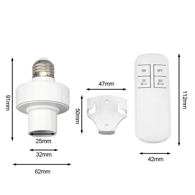 Smart Switch Wireless Remote Control E27 110V-240V Timer LED Lamp Holder Socket ON/OFF 15M Range Smart Device AA Battery Powered