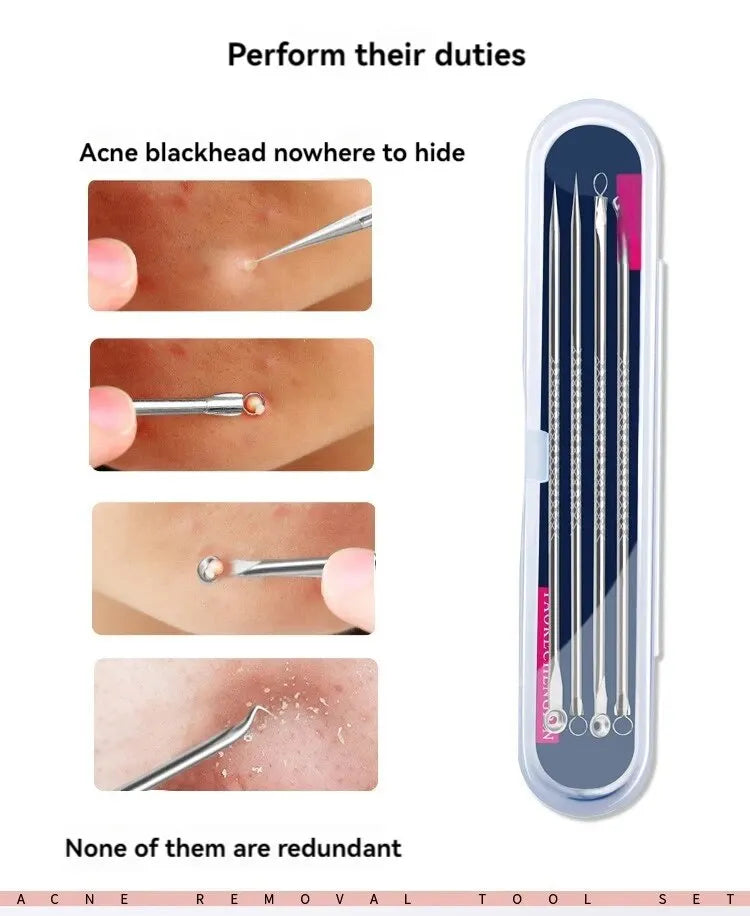 Stainless Steel Beauty Needle Acne Needle Dual-purpose Acne Remover Acne Removing Acne Beauty Tools Pimple Pin 4 PCs Set