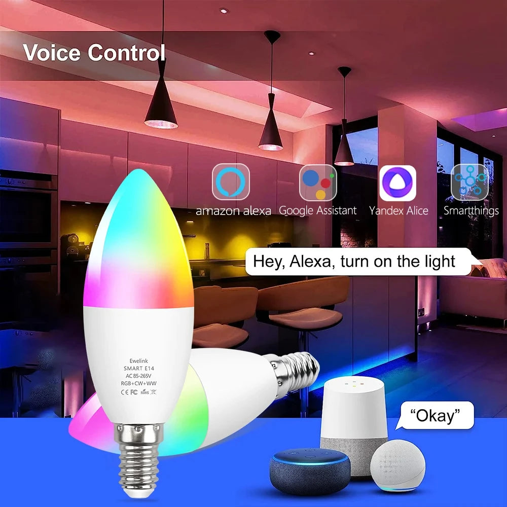 Smart Wifi Led Bulb Light E14 EWelink Zigbee Candle Lamps RGB APP Voice Control Google Home Alice Yandex for Room Home Decor