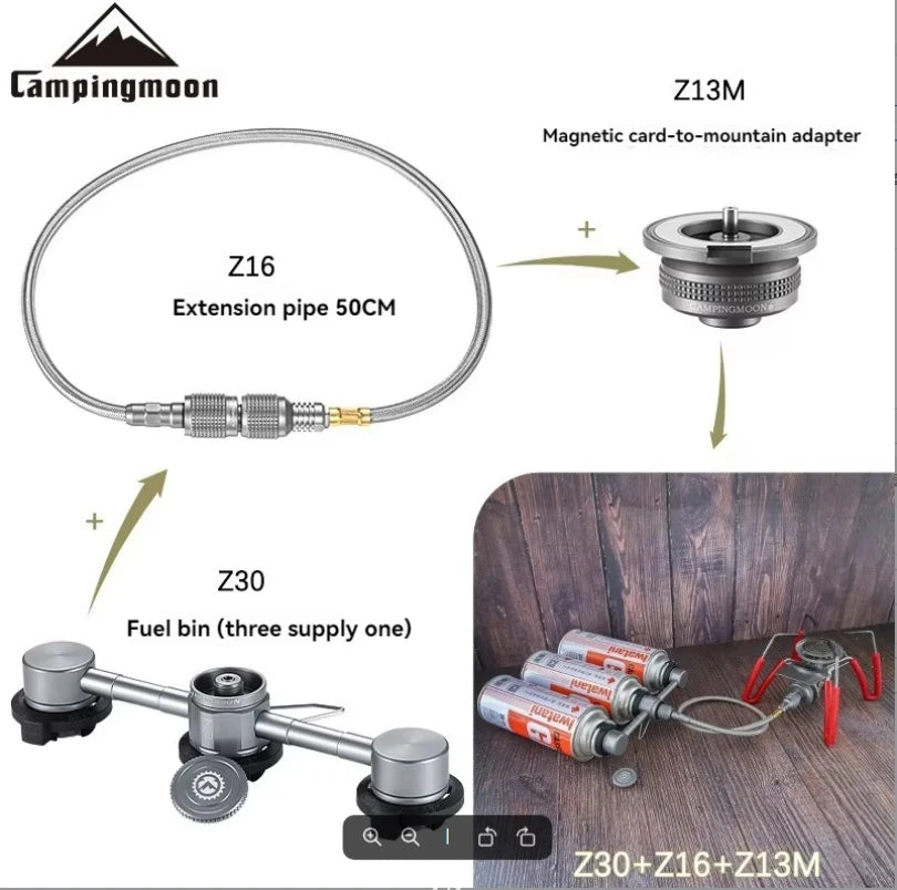 CAMPINGMOON 3 in 1 Butane Adapter Extension Hose Split Furnace Adapter Gasagnetic Suction Head Connector for Camping CAMPINGMOON