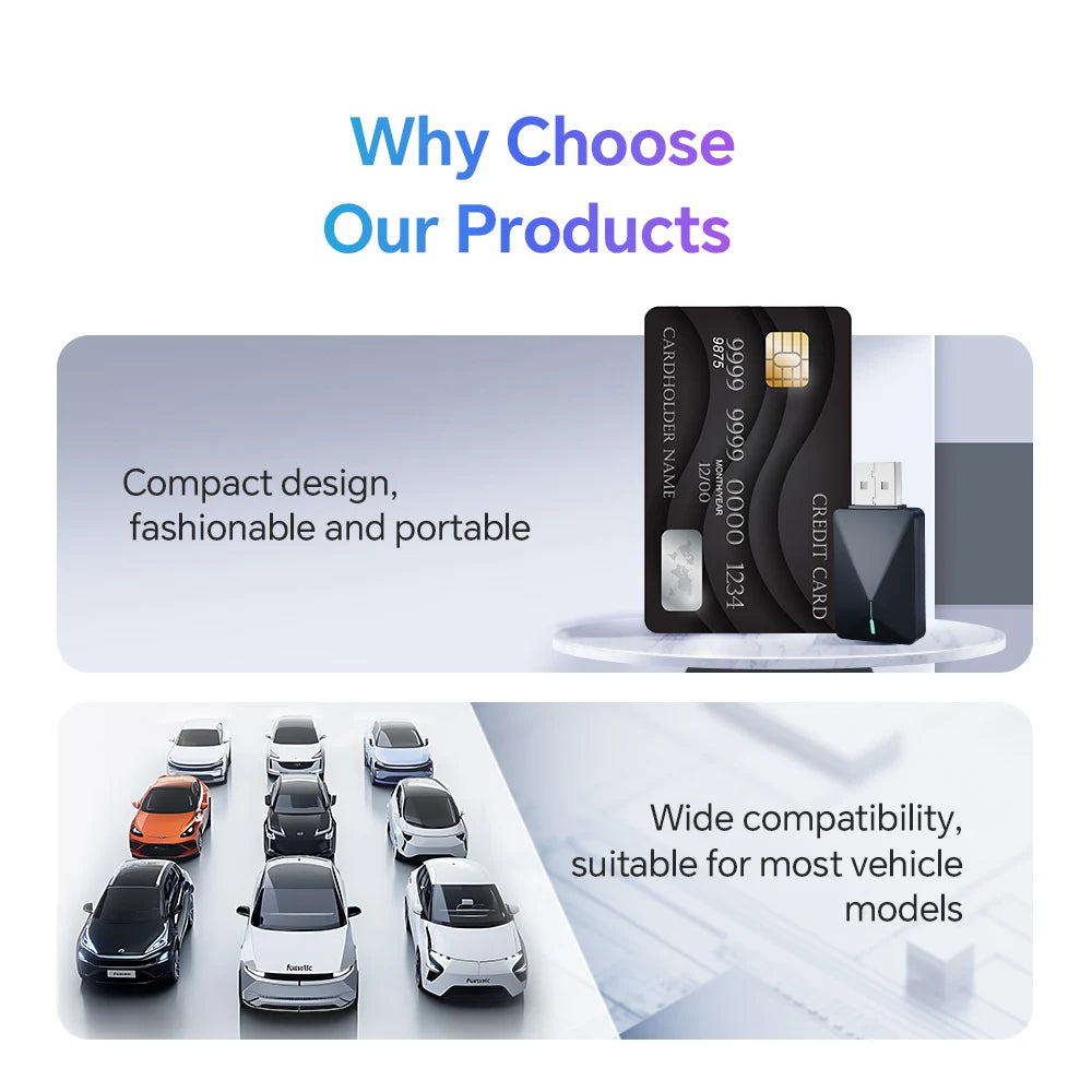 Mini Box Wired to Wireless CarPlay and Android Auto 5GHz WiFi5 Transmission Speed Plug and Play Fashionable and Portable