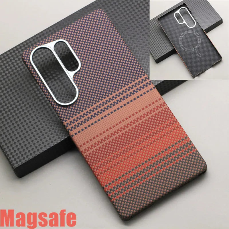 HANWOR Magnetic Carbon Fiber Phone Case for Samsung Galaxy S25 Ultra 600D Aramid Fiber Magnetic Cover S25 Ultra Magsafe Case