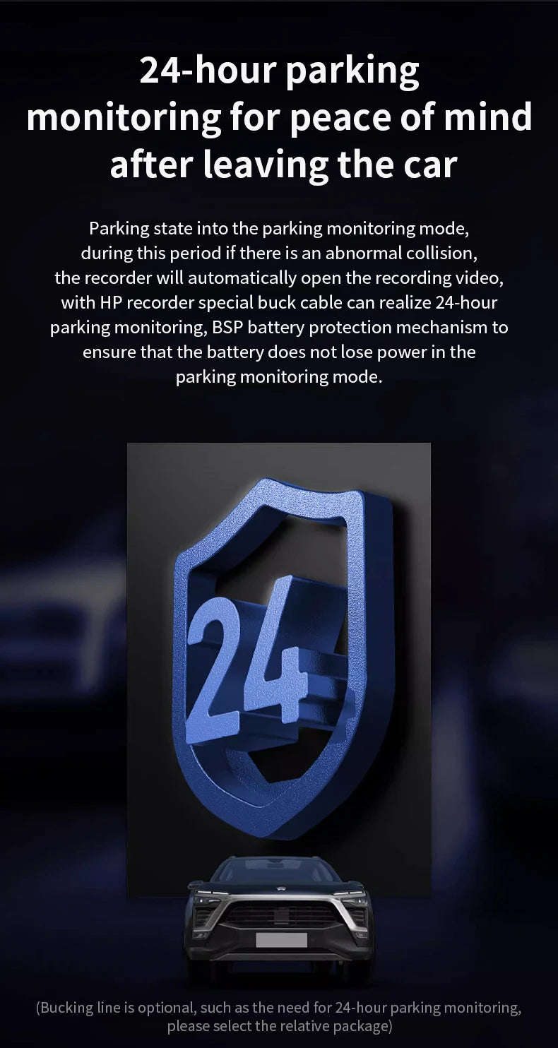 HP Car Recorder 2K 1440P Car Camera HD Night Vision Parking Monitoring Car WiFi Car DVR Video Loop Recording