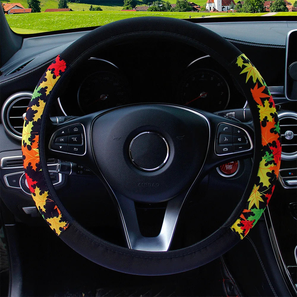 38cm Elastic Car Steering Wheel Cover Ethnic Style Print Anti-slip Car Steering-wheel Cover Car Interior Accessories Car Styling