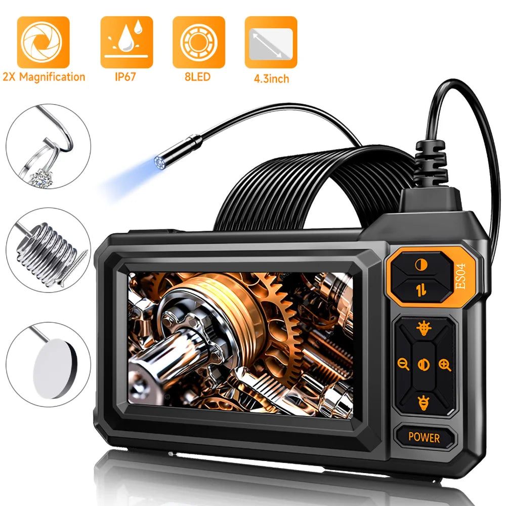 Industrial Endoscope Camera 4.3inch IPS Screen Sewer Pipe Inspection Camera for Car Repair IP67 Waterproof Probe Borescope