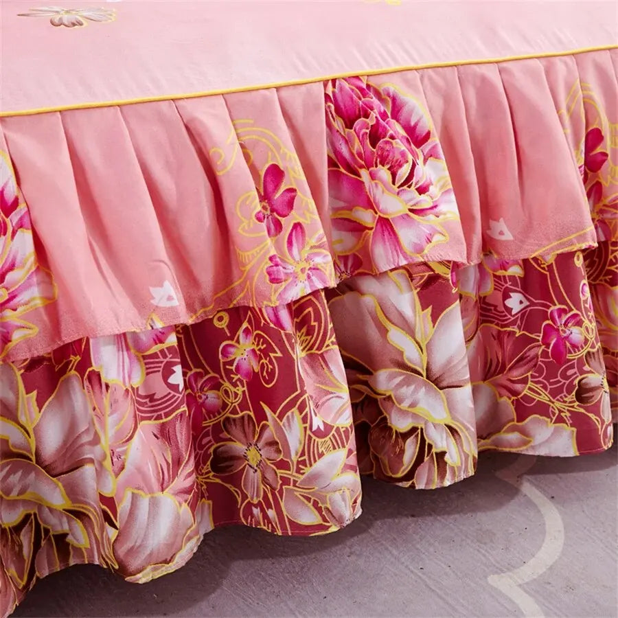 3PCS Bed Skirt Set (Bedsheet * 1 Pillowcase * 2, Coreless), Printed Bedskirt, All Season Universal Anti Slip