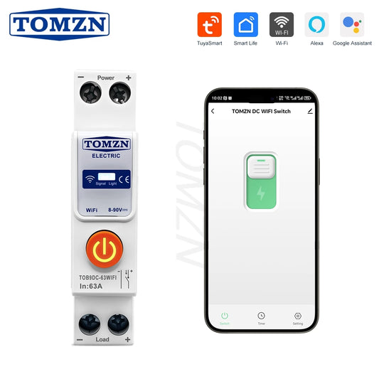 TUYA Smartlife 63A DC 8-90V WIFI Smart Switch Circuit Breaker Time Relay Status Switching Power Supply TOMZN