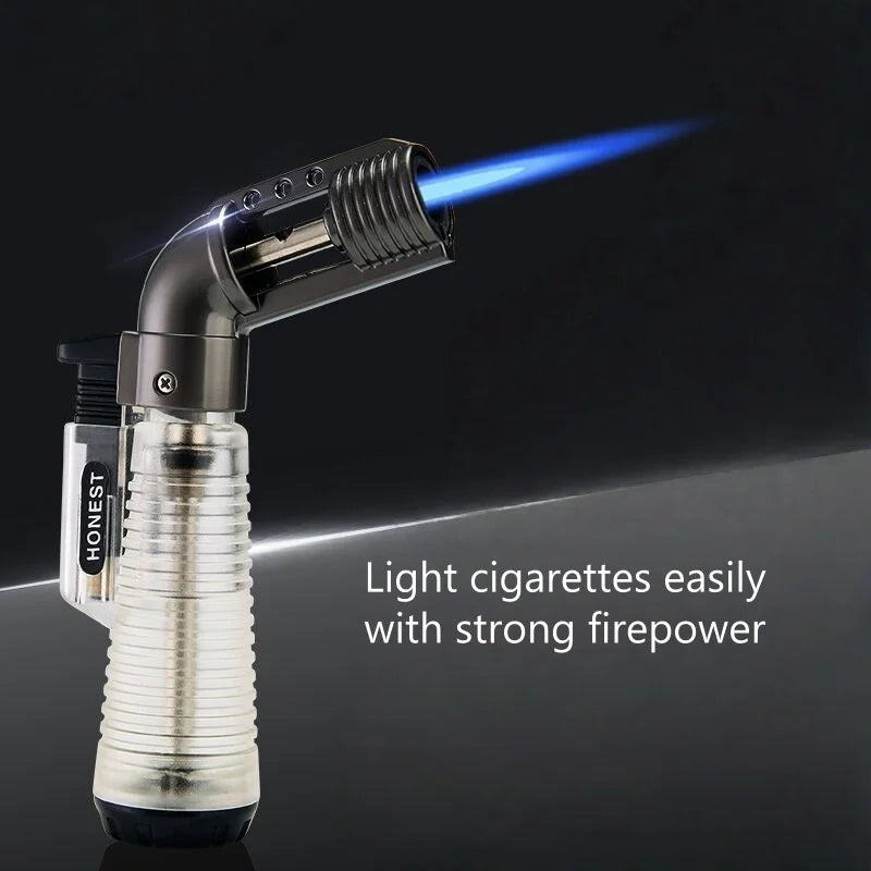 Metal Gun Tip Lighters Transparent Body Visible Gas Inflatable Lighter Portable Elbow Gun Lighter Ignition Gadgets