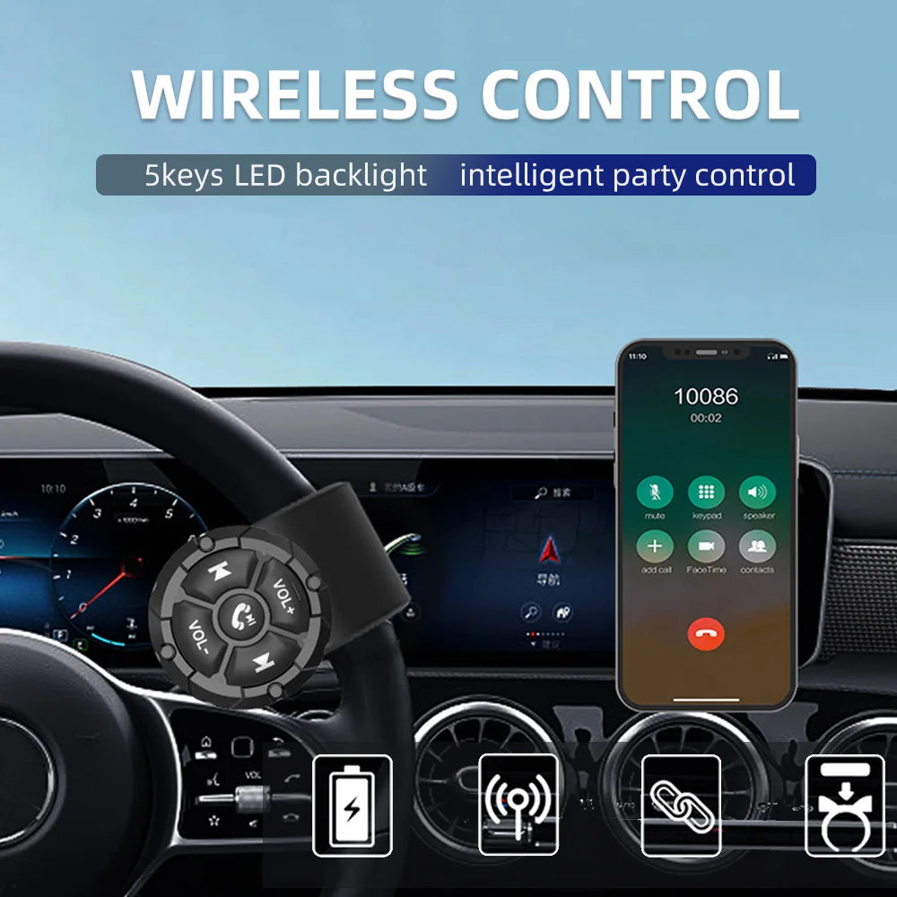 AD 5 Key Wireless Remote Controller Button Helmet Earphone Motorcycle Bike Handlebar Car Steering Wheel Control Media