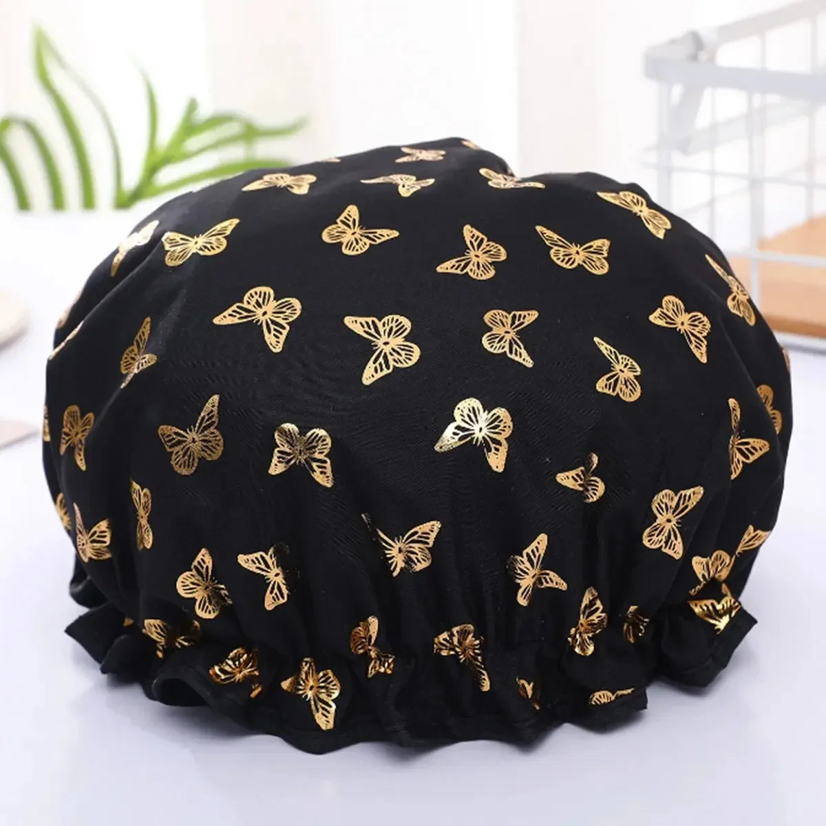 Shower cap waterproof hair cap hot gold printed polyester cotton shower cap bath lady For Women Salon Shower Supplies Wholesale