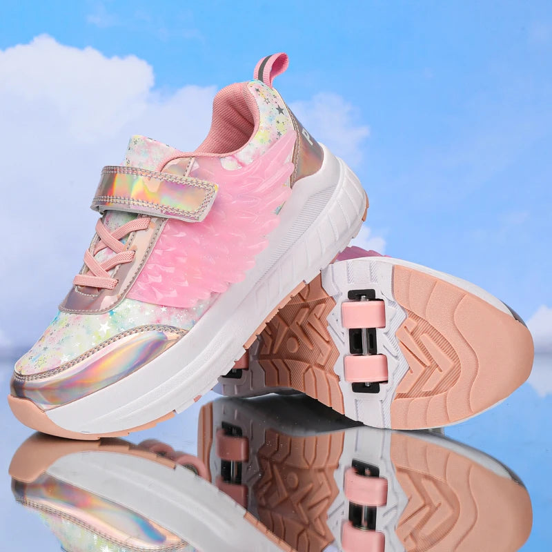 Kids Roller Skate Shoes Snickers With 4-Wheels Children Rollerskates Fashion Outdoor Sports Shoes Girls Boys Gifts