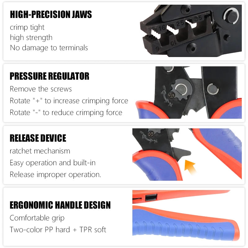 Crimping Tool for Sleeves Ferrule Terminals - Ratcheting Wire Crimpers - AWG 10-2 (6-35mm²) - Ratchet Terminal Crimper YF-35WF