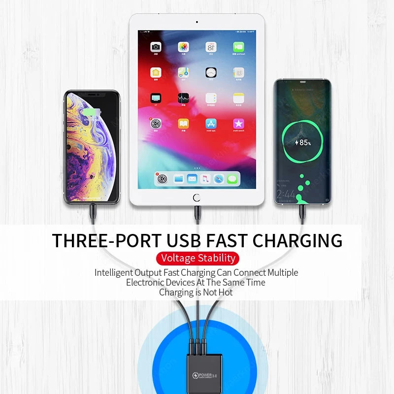 3.1A 3 Ports USB Charger Digital Display Fast Charge Mobile Phone Adapter For iPhone Samsung Xiaomi Quick Charge3.0 Wall Charger