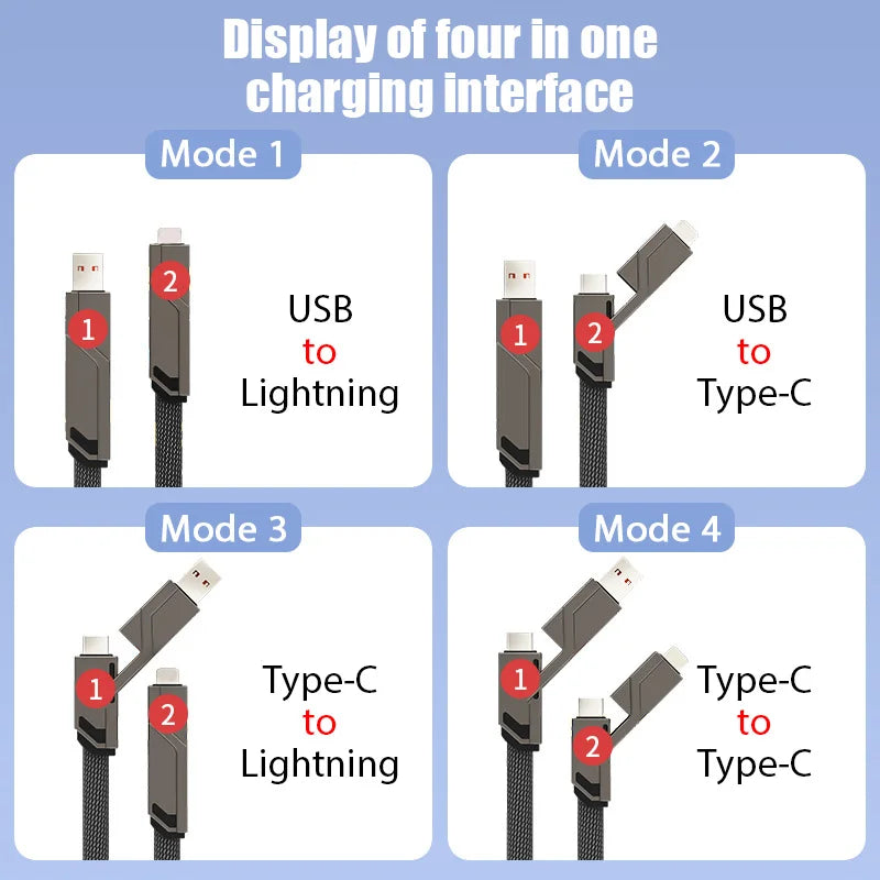 100W 4 in 1 Multi-function Mobile Phone Data Cable PD Fast Charging Cable Charger for Huawei Xiaomi iPhone