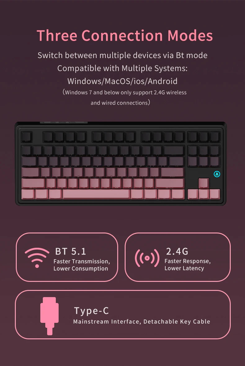 AJAZZ AK870 PLUS wireless three-mode mechanical keyboard hot-swappable screen gaming keyboard 87 keys