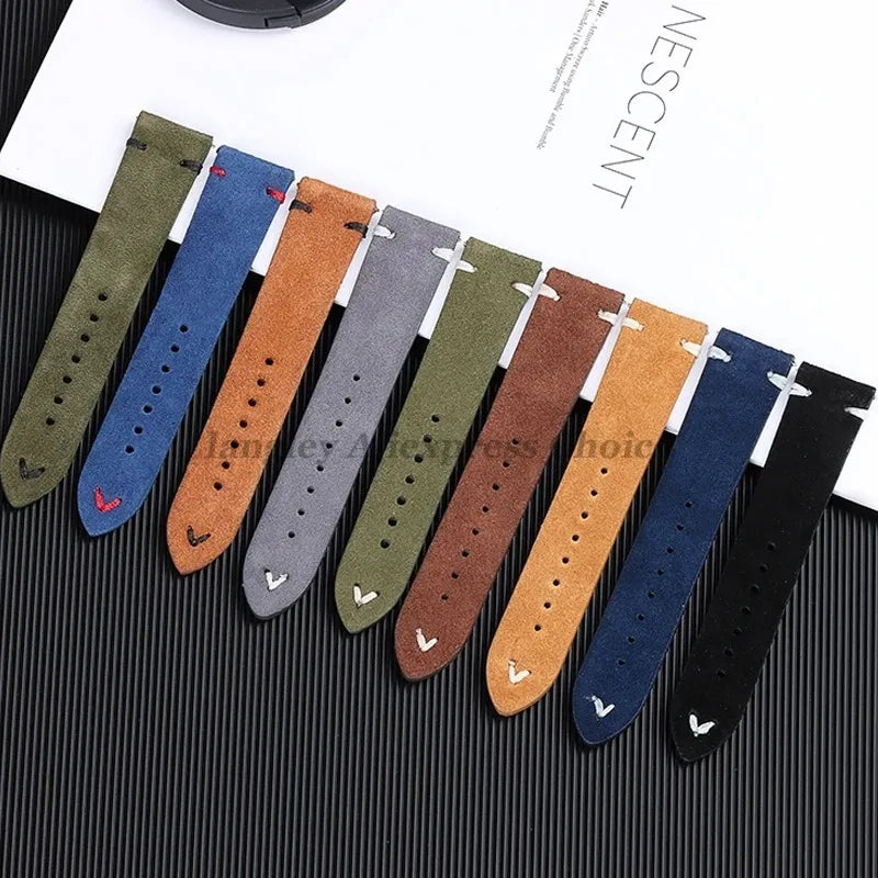 Soft Suede Watch Band 18mm 20mm 22mm Leather Strap Brown Blue Black Belt Replacement for Seiko Quick Release Men Women Bracelet