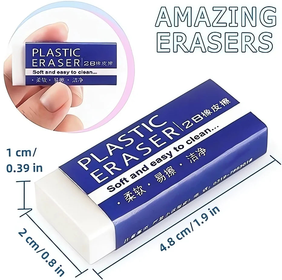 Soft 2B Eraser White Made in China, PVC Plastic Rubber Pencil Eraser Students Drawing Tool, Sketches Paintings Fine Arts Eraser