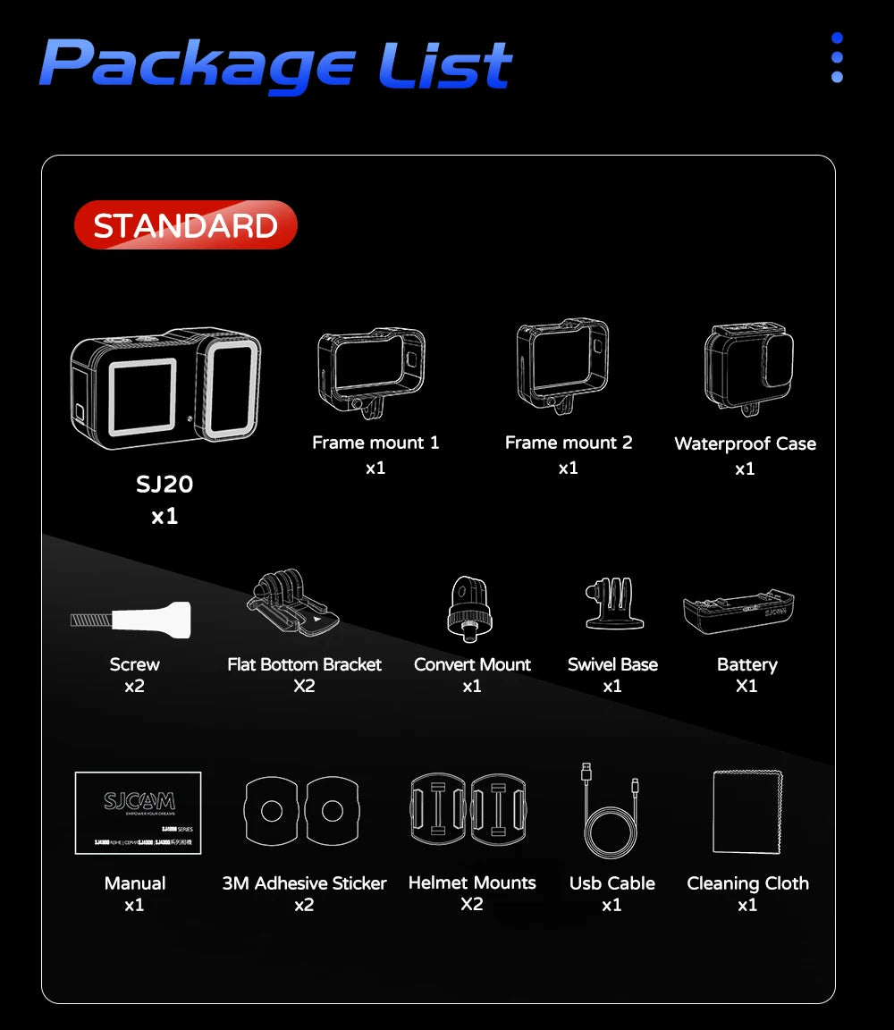 SJCAM SJ20 Dual Lens Dual cameras 4K Action Camera Waterproof 5G WiFi Touch Screen action cam camera sport helmet New In 2024