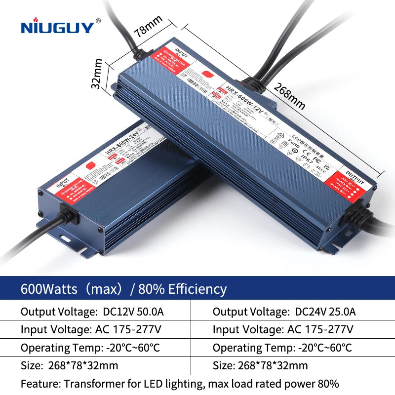 AC/DC waterproof lighting power supply IP6712V 24V outdoor LED driver 600W 500W 400W 300W 200W 100W transformer power supply