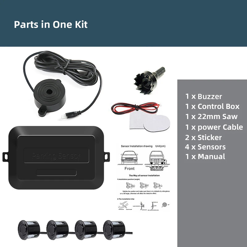 SINOVCLE 4 Sensors Buzzer 22mm Car Parking Sensor Kit Reverse Backup Radar Sound Alert Indicator Probe System 12V  Free Shipping