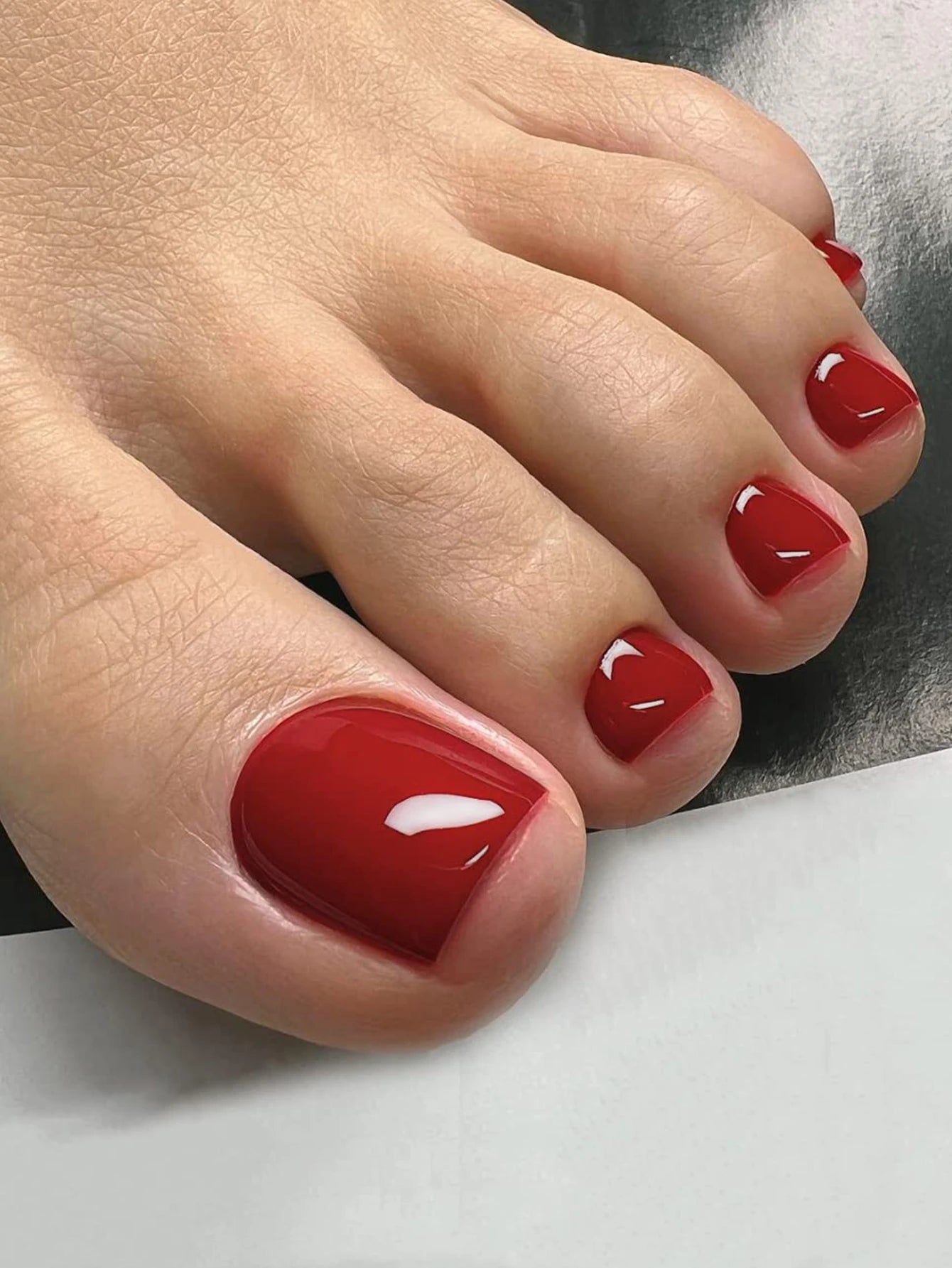 24PCS Short Square Pink Toe Nails Fake Toe Nails Press On Toe Nails French Fake Toe Nails With White Edge Nails