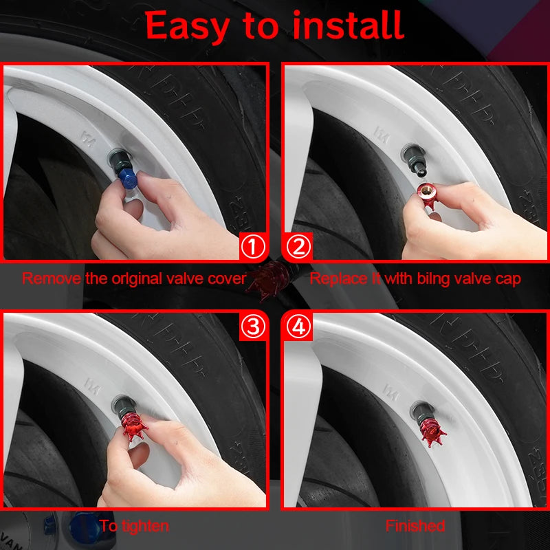 4 PCS Universal Crown Wheel Valve Covers Air Dustproof Waterproof Car Motorcycle Tyre Rim Covers Car Decoration Valve Caps