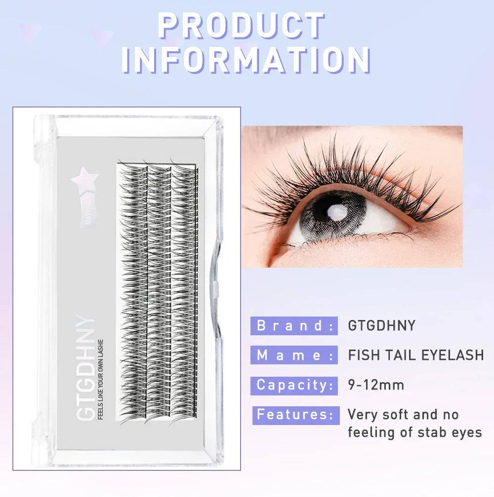 Fish Tail Cluster Eyelash A/M Shape Spikes Lashes Individual Dovetail Makeup Extension Wispy Premade Fans Natural Fluffy 3Rows