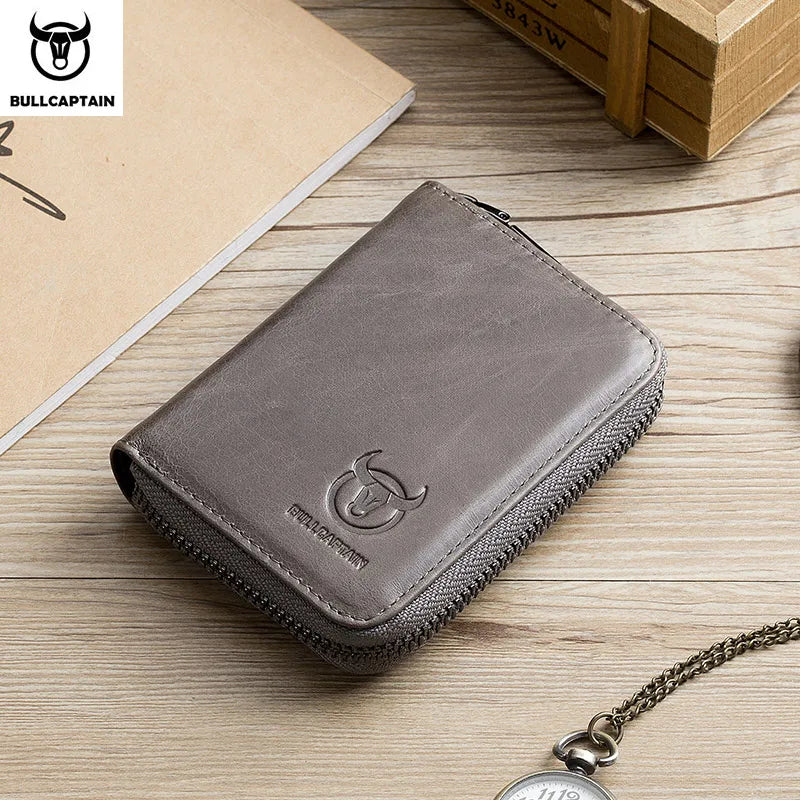 BULLCAPTAIN Leather Credit Card ID Card Holder Wallet Wallet Men Fashion Rfid Card Holder Wallet Business Card Holder Bag