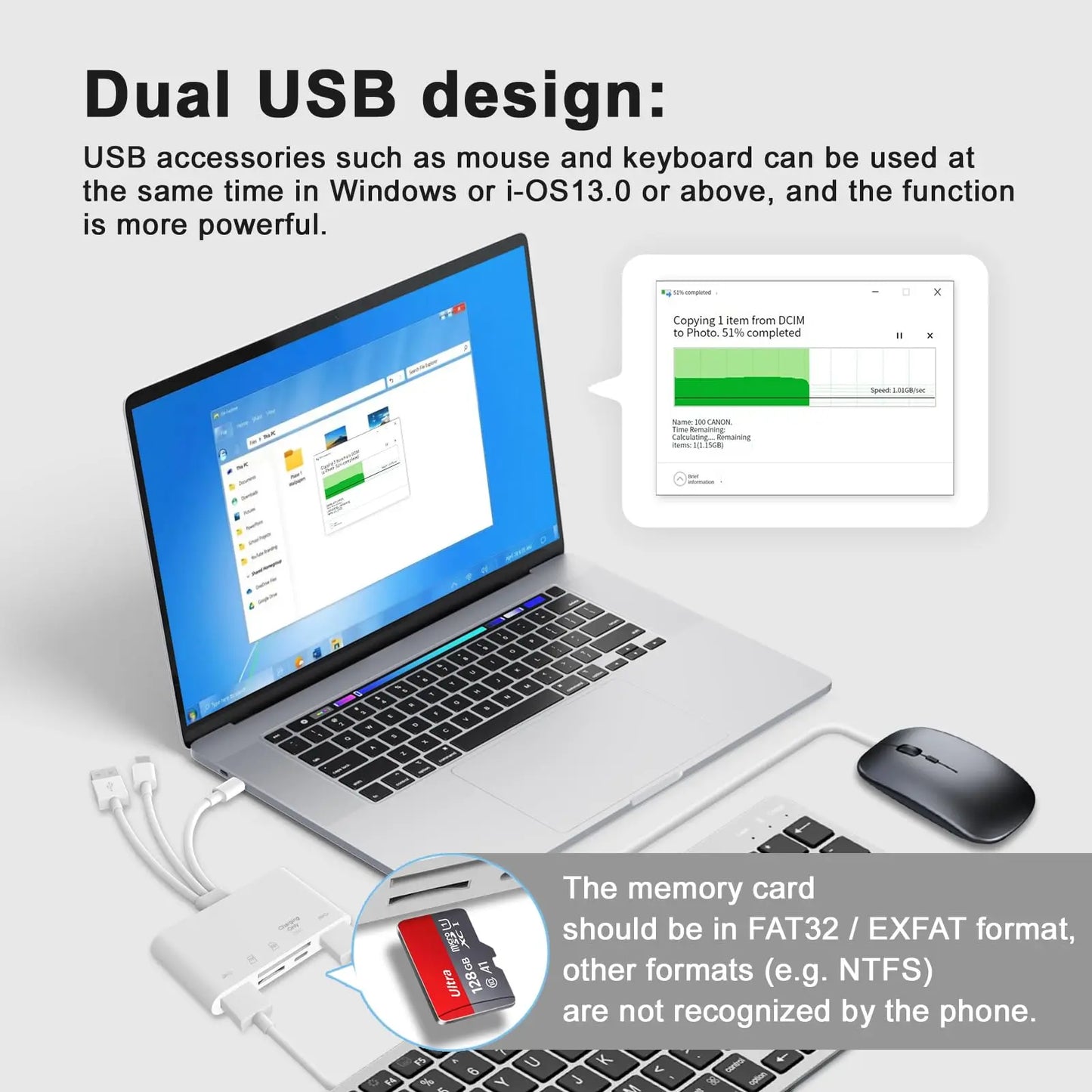 8 In 1 SD Card Reader USB HUB For iPhone iPad MacBook Lightning/USB/Type C to SD TF Card Memory Reader Flash Drive OTG Adapter