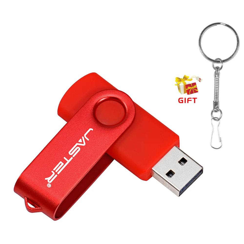 JASTER 360° Rotatable USB Flash Drive 64GB Free Key Chain Pen Drive 32GB Metal Clip Memory Stick 16G Black Red Blue Green U Dis