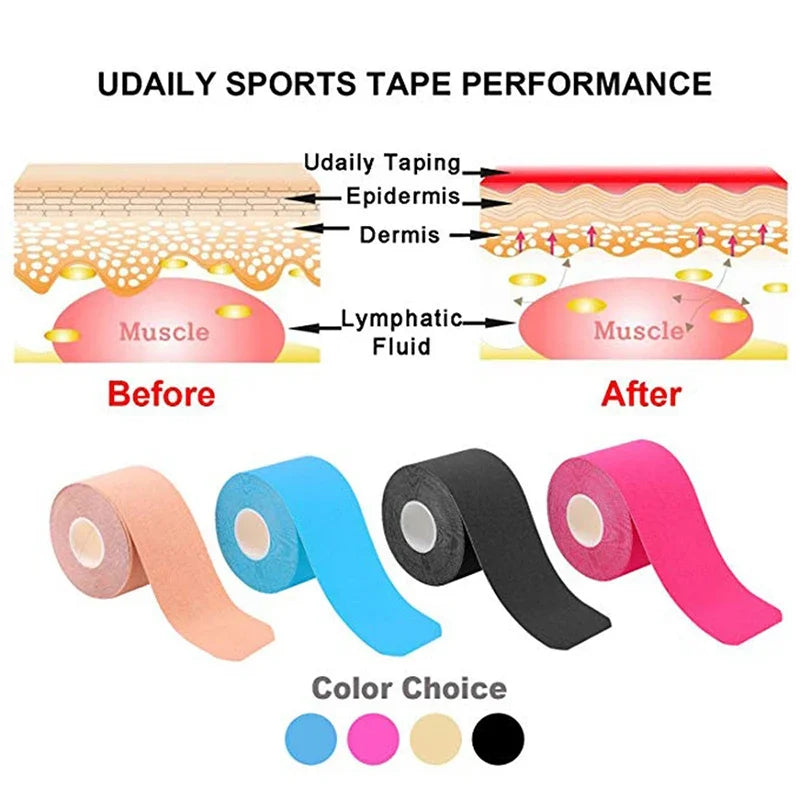 2.5cm*5m Sports Kinesiology Tape  Recovery Self Adherent Bandage Wraps Waterproof Cotton  Tapes for Muscle Pain Relief
