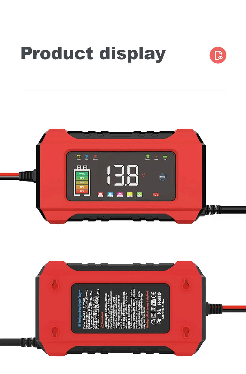 12V 6A Fully Automatic Car Battery Charger Smart Pulse Repair Color Screen for AGM GEL WET Lead Acid Charger LCD Display