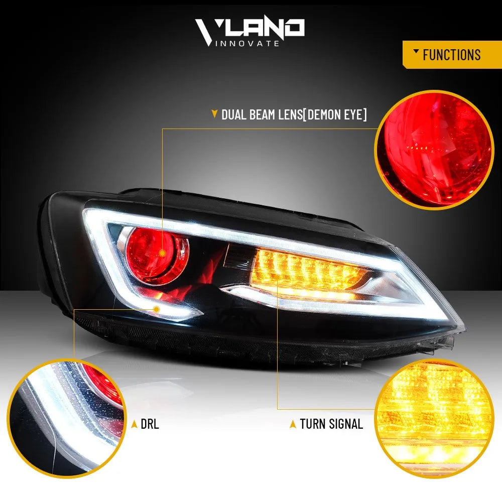 All-weather waterproof LED personalized car lights, Headlights w/Demon Eye For 2011-2018 VW JETTA MK6 LED Front Lamps Assembly