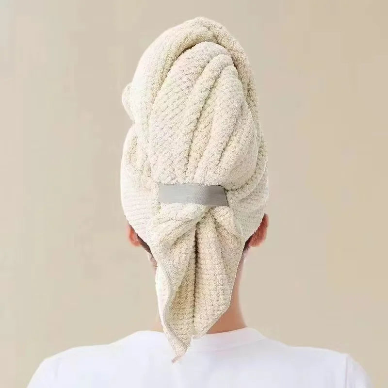 Microfiber Hair Towel Extra Large Wrap Quick Dry Hair Towel Wrap With Elastic Band , Ultra Absorbent Soft Hair Towel Wrap Turban