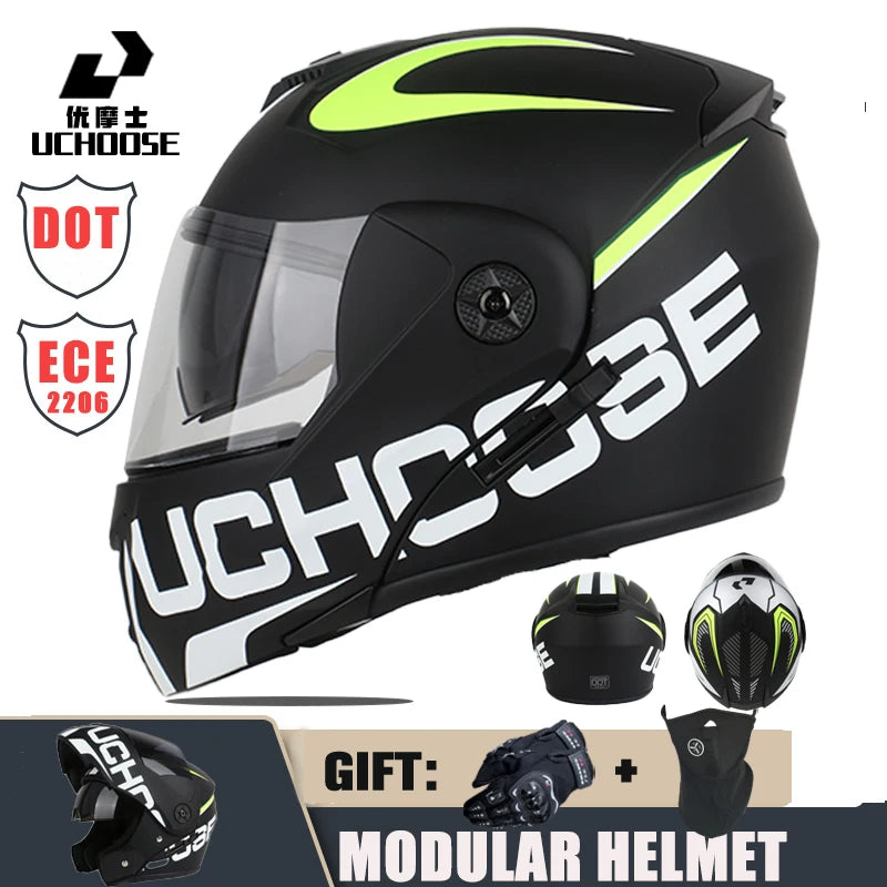 New Modular Motorcycle helmet full face racing with Double sun visor Women man flip up helmet Double lens DOT