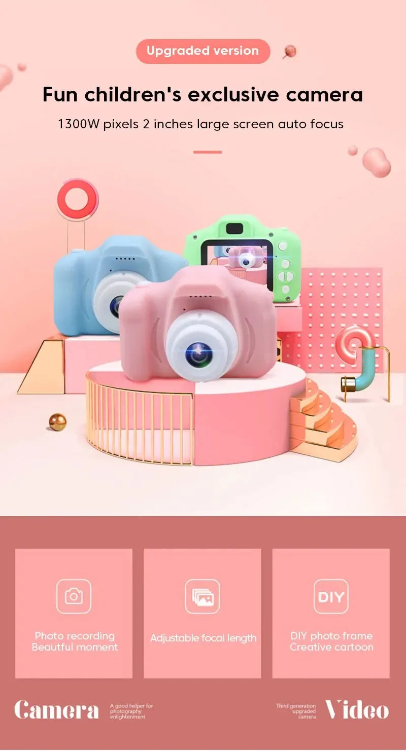 Children's Camera HD 1080P Screen Camera Video Waterproof Toy 8 Megapixel Kids Cartoon Cute Camera Outdoor Photography Toys
