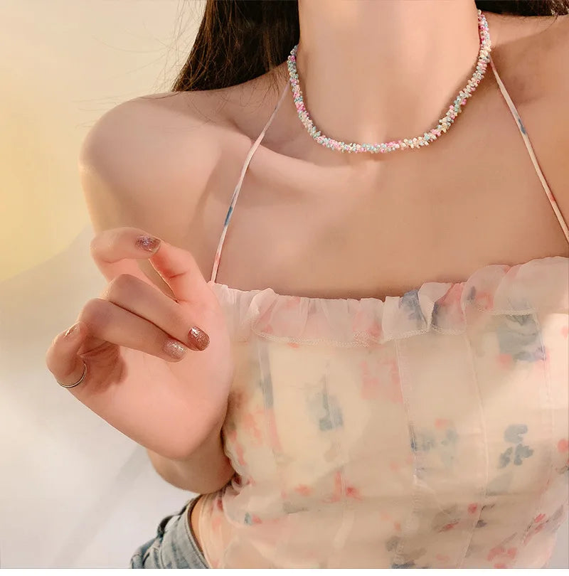 Simple Seed Beads Strand Choker Fashion Korean Collar Charm Colorful Handmade Bohemia Necklace Women Beach Female Jewelry