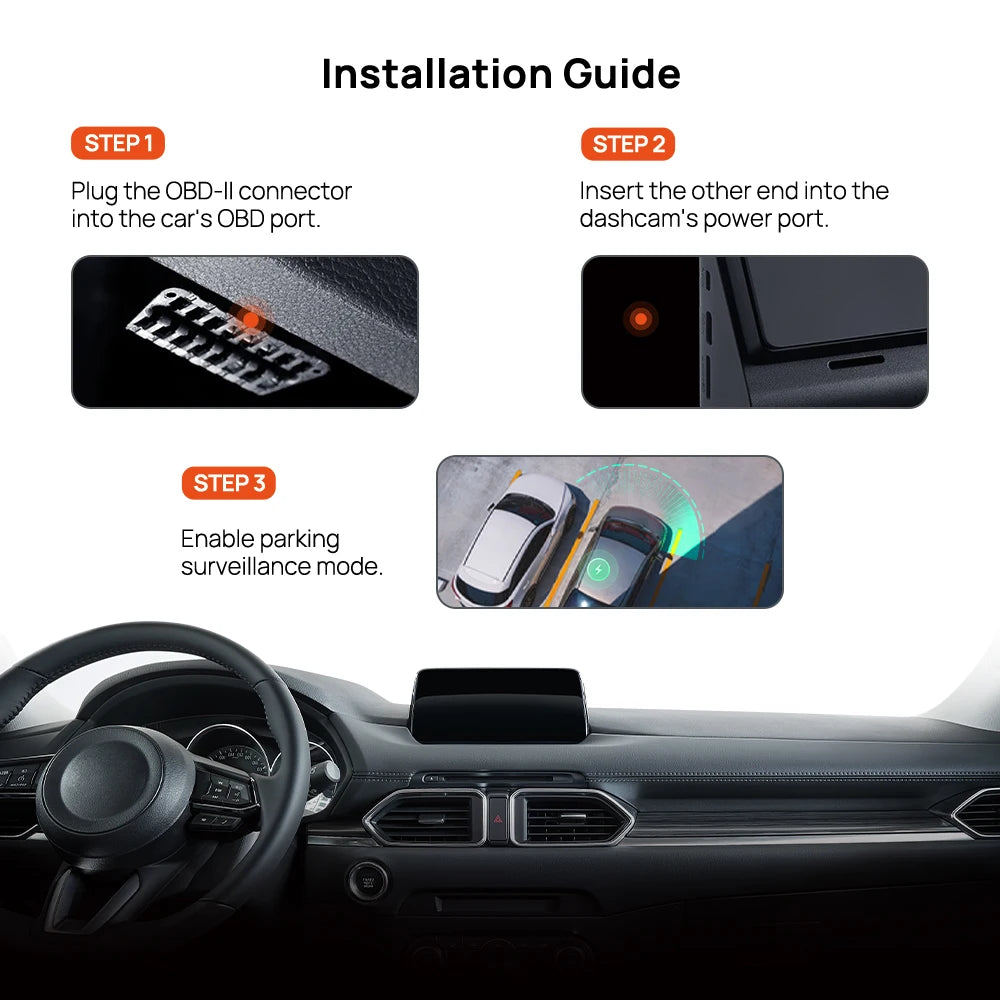 70mai Dash Cam Hardwire Kit OBD-II &  Adjustable Hardwire Kit UP06 for Car DVR Type-C Interface Plug-and-Play Parking Model