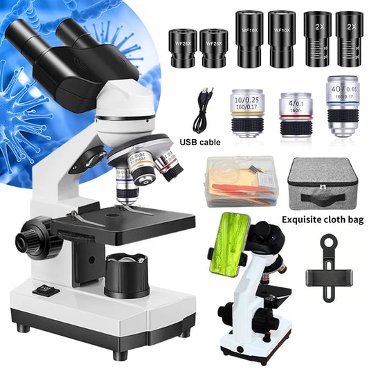 Adults Binocular Microscope 40X‑2000X HD Inspection Laboratory Optical Microscope Tool Set For Schools&Home&Scientific research