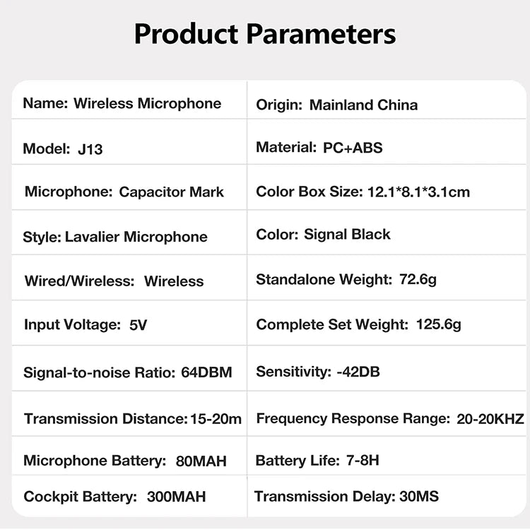 J13 Wireless Microphone With Charging Case For IPhone/iPad /Android Mini Wireless Tie Microphone Low Latency Plug and Play