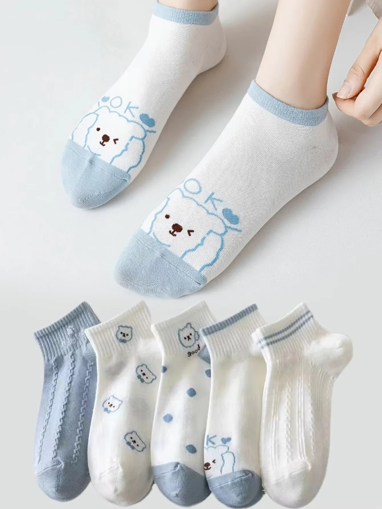 5 Pairs Cute Expression Print Socks, Comfy & Funny All-match Mid Tube Socks, Women's Stockings & Hosiery