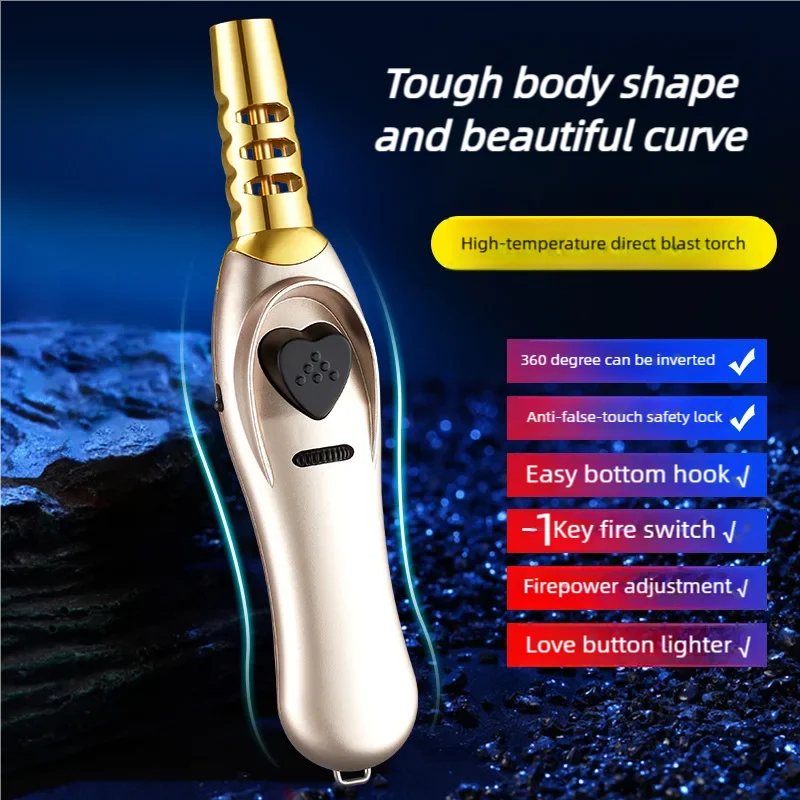 Triple Burner High Power Spray Gun Lighter Windproof Flame Refillable Butane Gas Moxibustion Cigar Outdoor BBQ Kitchen Igniter
