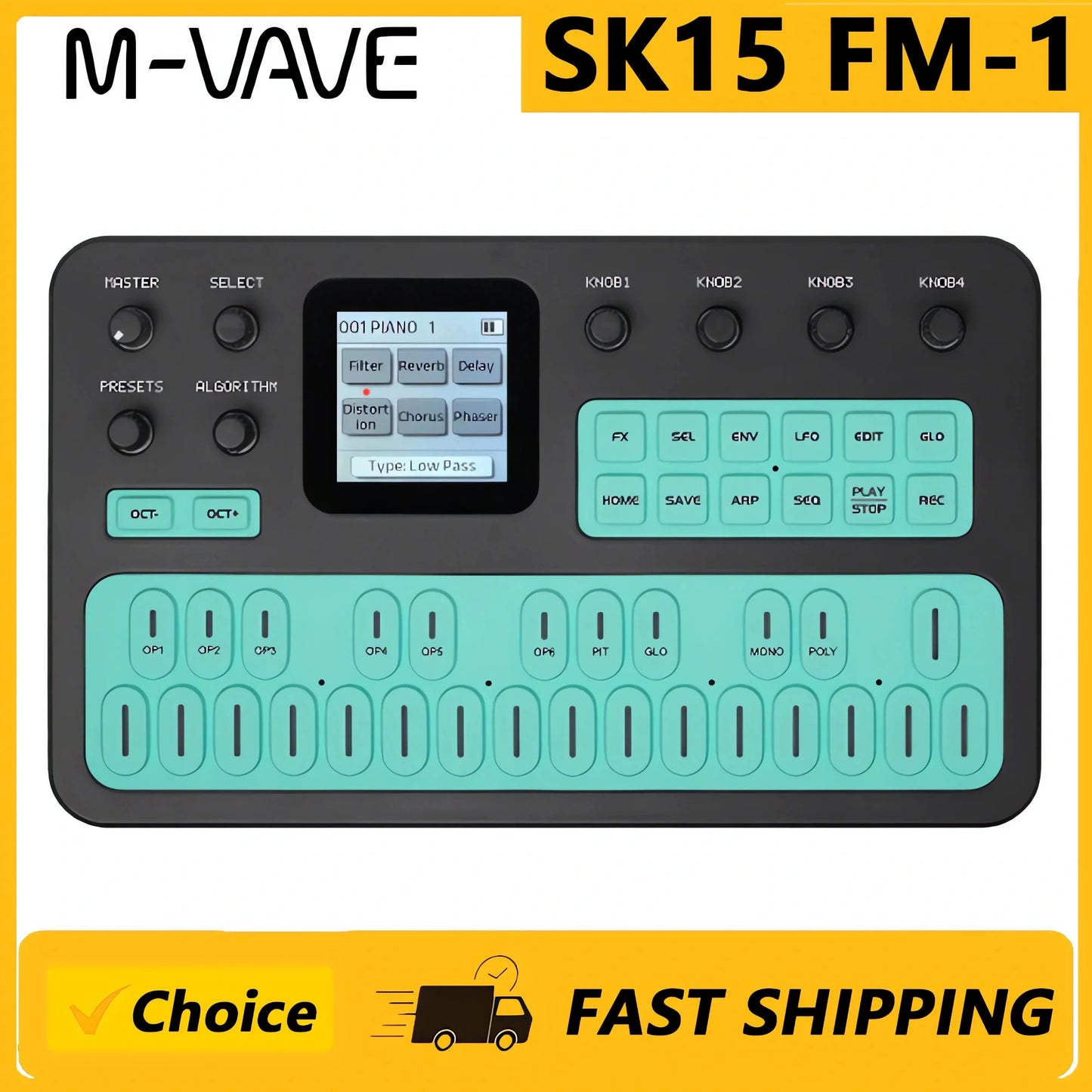 M-VAVE（SK15）FM-1 Synthesizer, Portable Handheld Sound Source, 128 Presets, Built-in Speaker, Battery Powered
