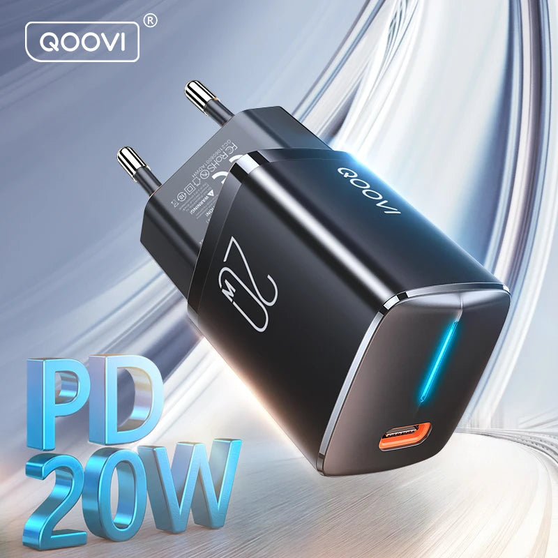 QOOVI 20W Usb Type C Charger Mini PD USB C Wall Adapter Fast Charging Charger For iPhone 14 13 Pro Max 12 Mini XR 8 Plus iPad