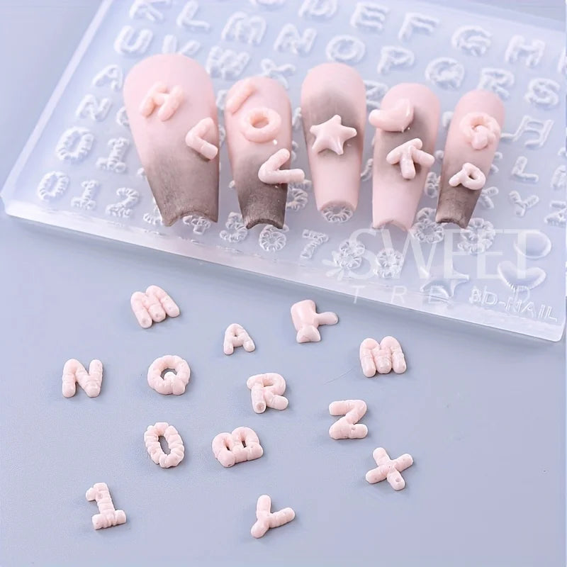 3D Letter Music Note Nail Silicone Mold DIY Fashion Carving Template Decoration Tools Acrylic Jewelry Nail Accessories Supplies