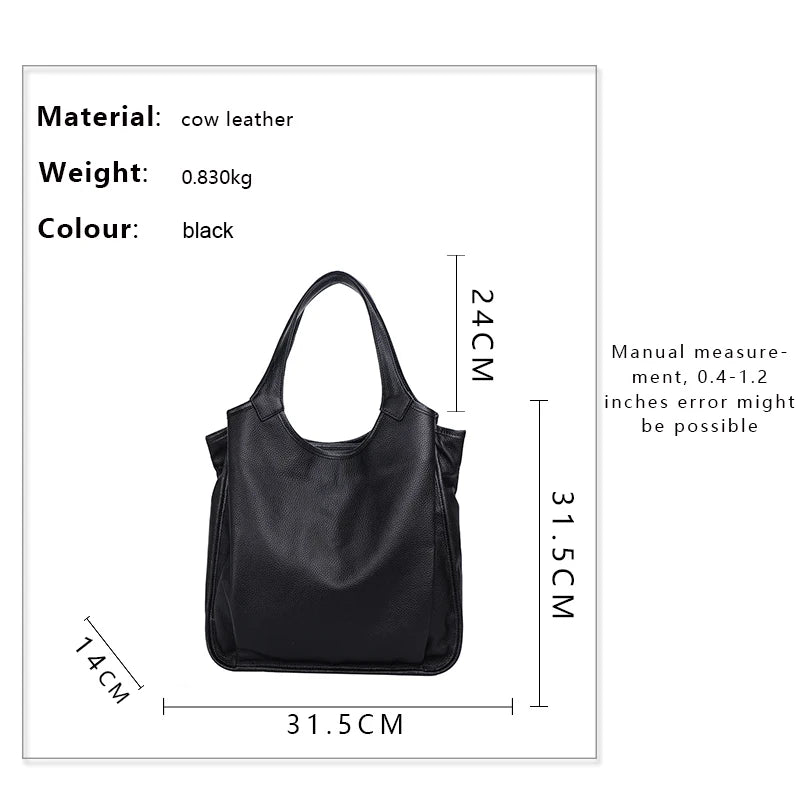 Aidrani New Minimalist WOMEN'S Tote Bag with Large Capacity and Solid Color Design Soft Cowhide Single Shoulder Underarm Bag