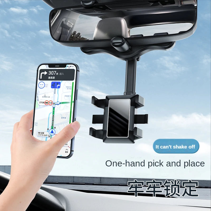 Car Phone Holder 360° Rearview Mirror Phone Holder Auto Rearview Mirror Seat Hanging Clip Bracket Cell Phone Holder for Car