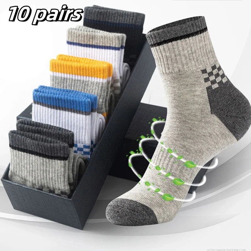4 Pairs Of Men's Vintage Striped Crew Socks, Thermal Breathable Comfy Socks For Men's Wearing, Autumn & Winter
