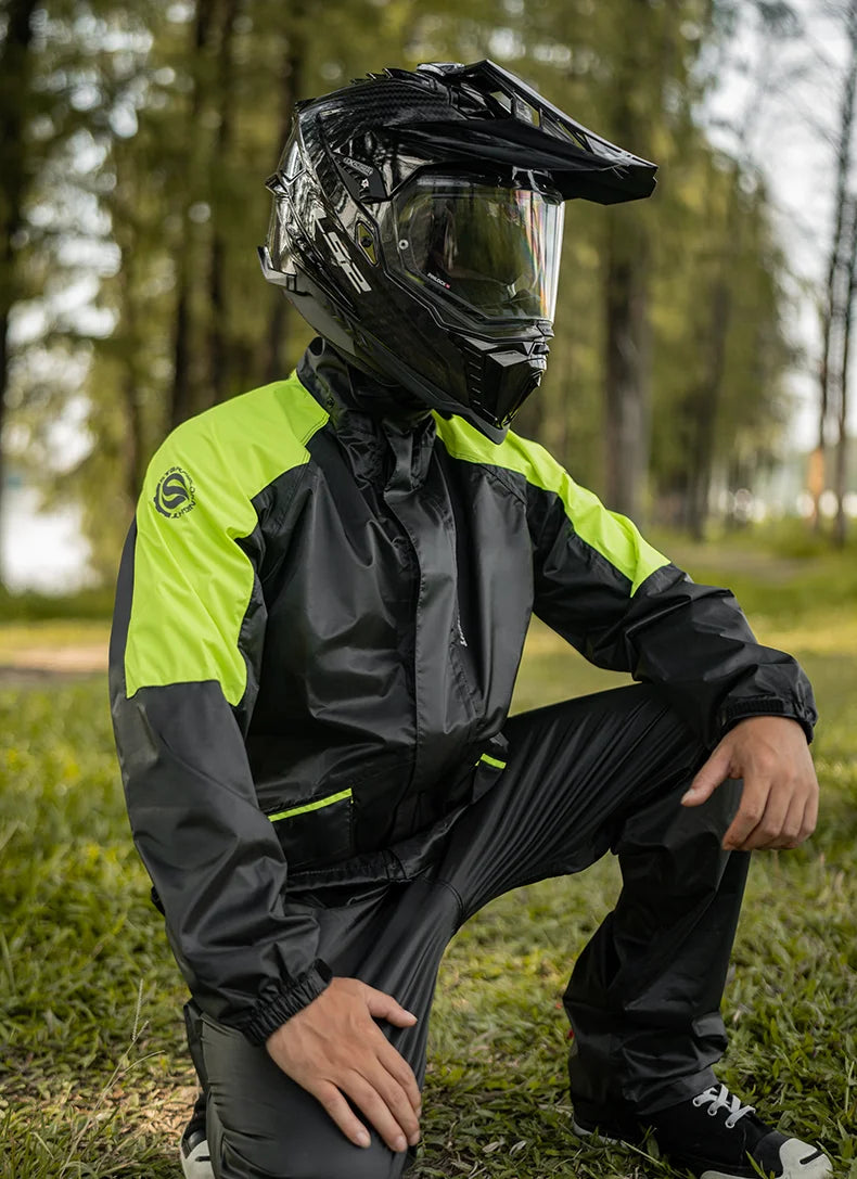 Star Field Knight Black-grey Motorcycle Raincoat Rainpants Suit Waterproof Inner Mesh Breathable Men Women Riding Gears 2Pcs/set